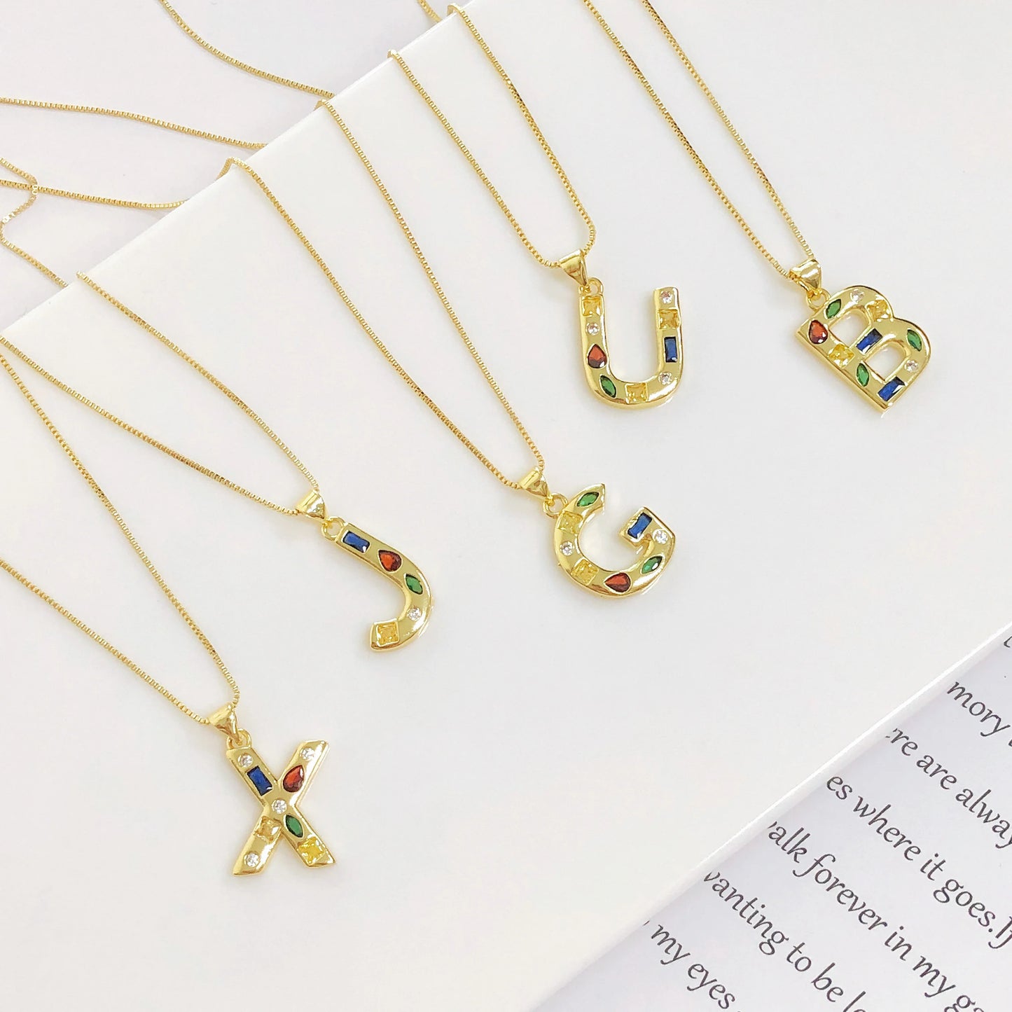 High Quality Gold Plating Initial Necklace Letter A-Z Colorful Zircon 26 Initial Pendant For Women Men stainless steel Jewelry