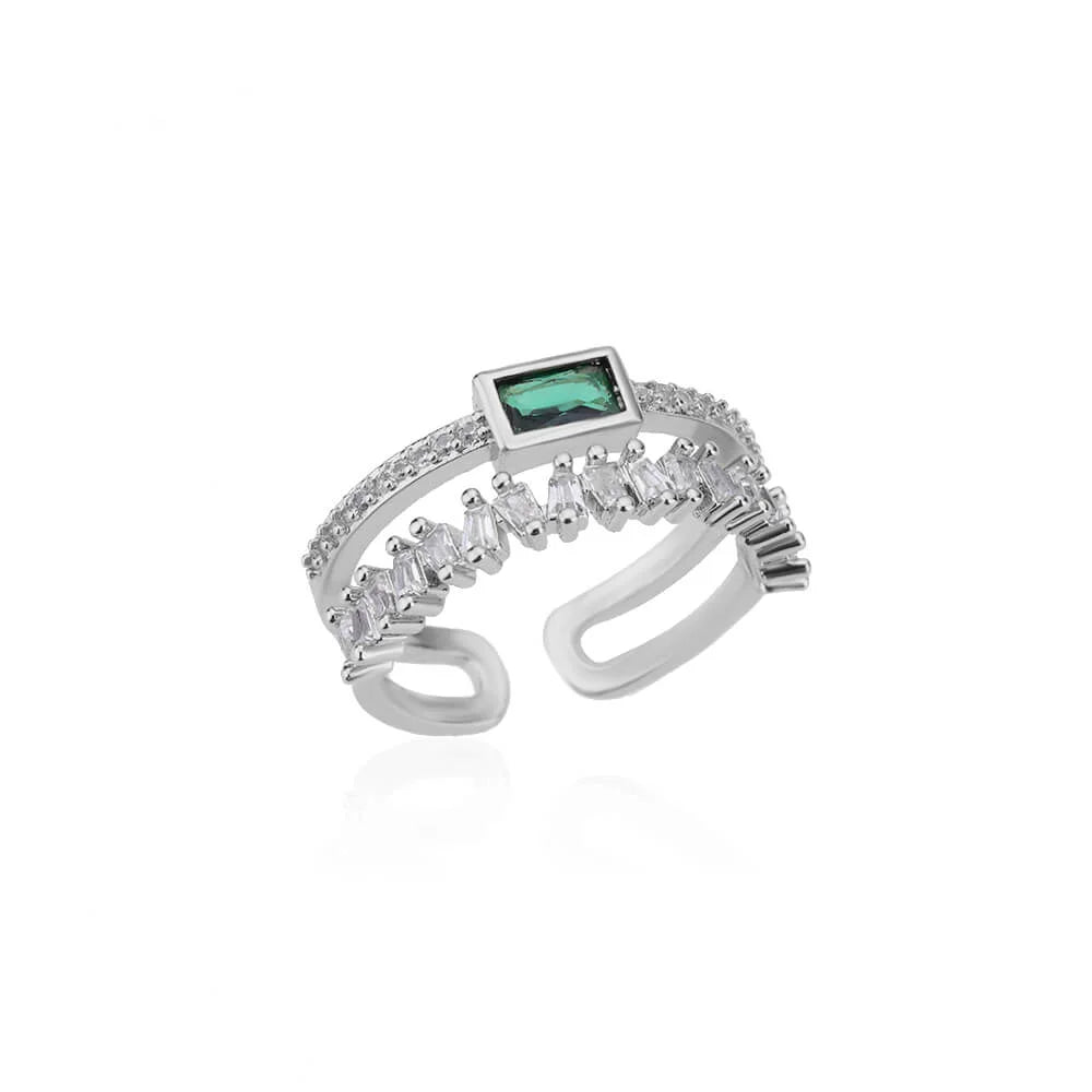Classic Green Irregular Double Layer Zircon Rings For Women Stainless Steel Gold Plated Wedding Open Finger Ring Free Shipping