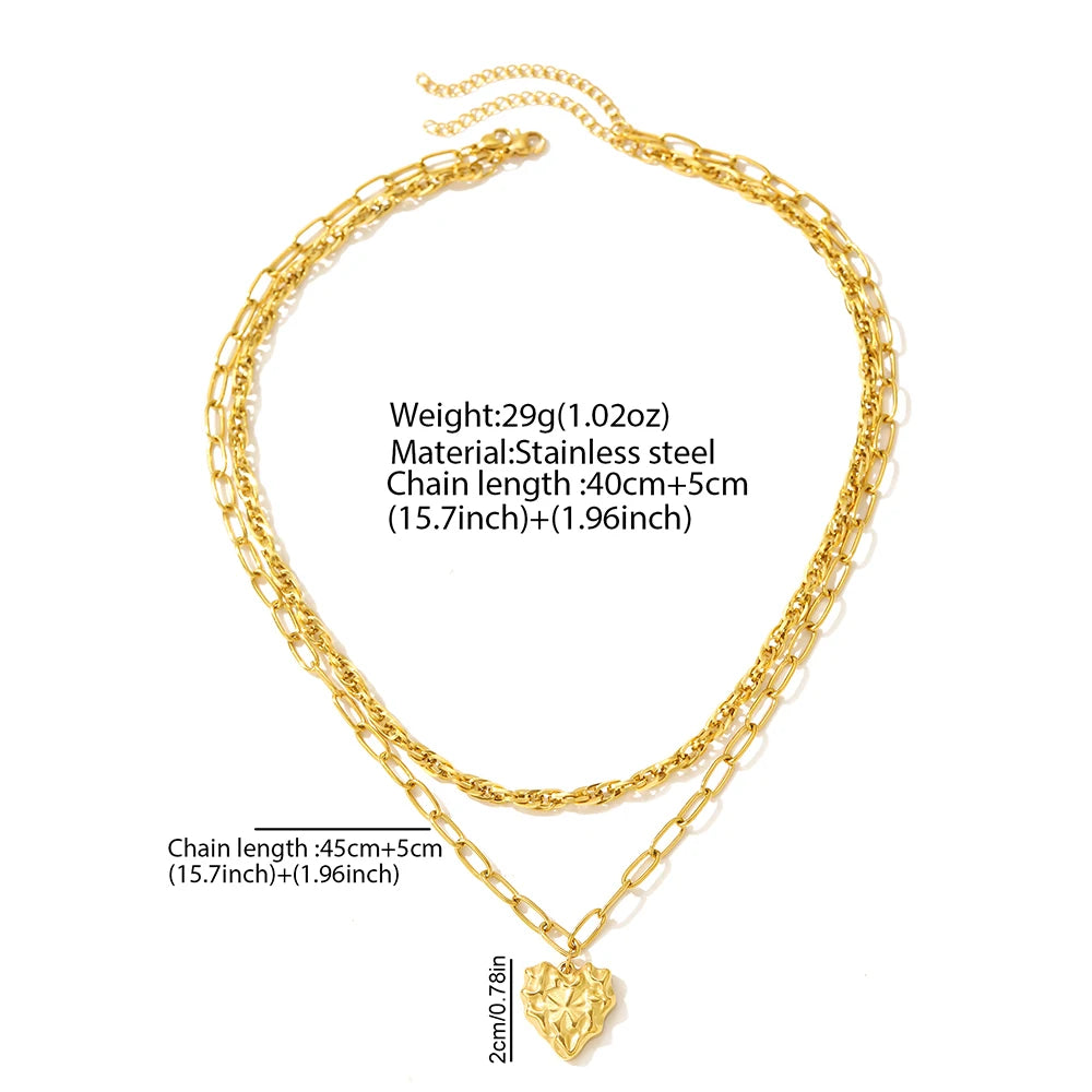Stainless Steel Necklace Irregular Heart Two Layers Stacked Collarbone Chain Women's Light Luxury High Jewelry Party Matching