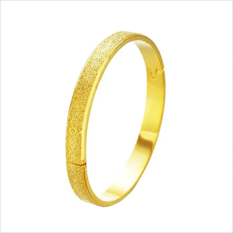 Real 24k Gold 9999 Frosted Snap Bracelet Girl's Opening Adjustable Bracelet Copper Imitation Gold Gift Fine Jewelry