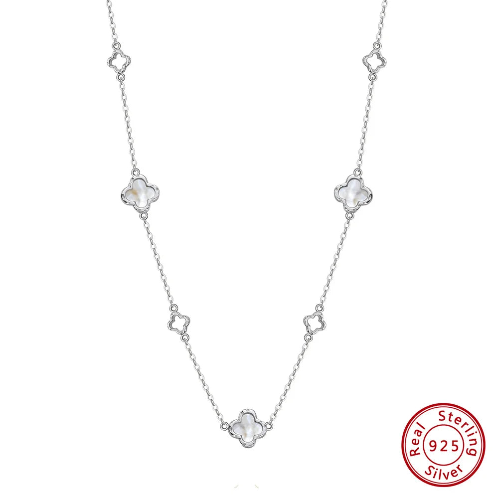 ORSA JEWELS Hollow Clover Luxury Chain Necklace Banquet Party Gift 925 Silver Four Flowers Clover Neck Jewelry Accessories GMN61