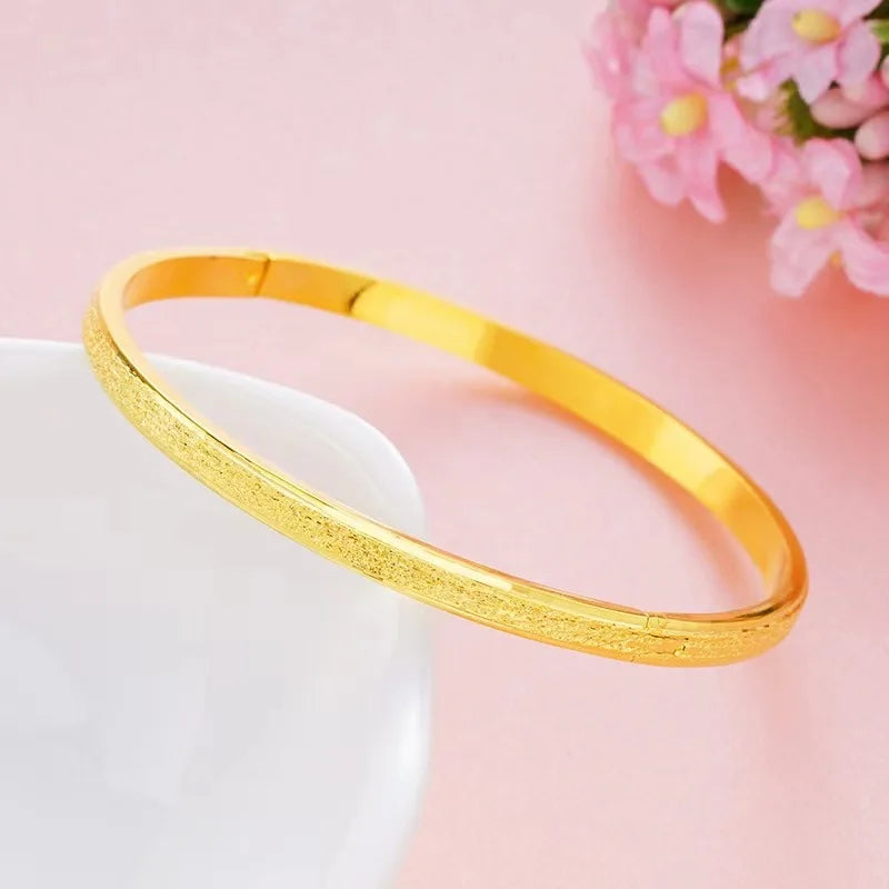 Real 24k Gold 9999 Frosted Snap Bracelet Girl's Opening Adjustable Bracelet Copper Imitation Gold Gift Fine Jewelry