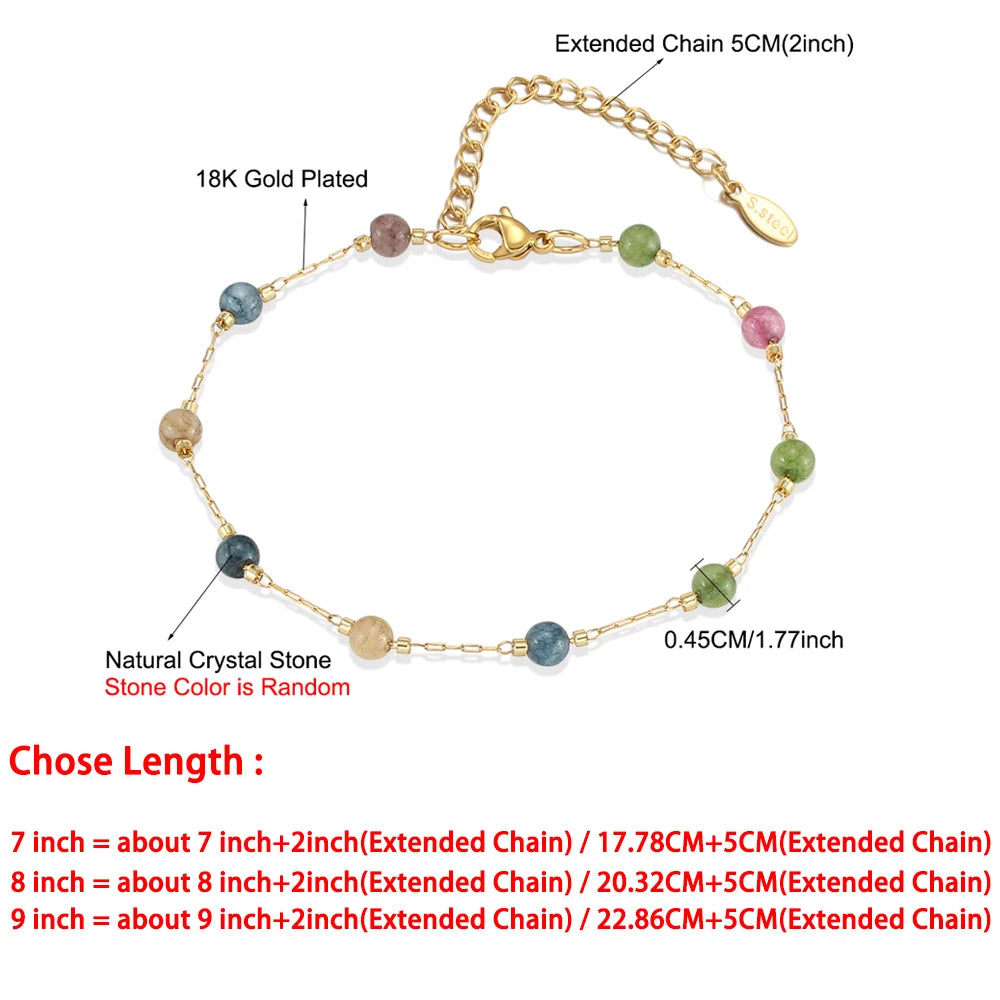 Natural Stone Stainless Steel Crystals Bead Chain Bracelets For Women Gold Color Ladies Ankle Bracelet Jewelry 7-9 Inch