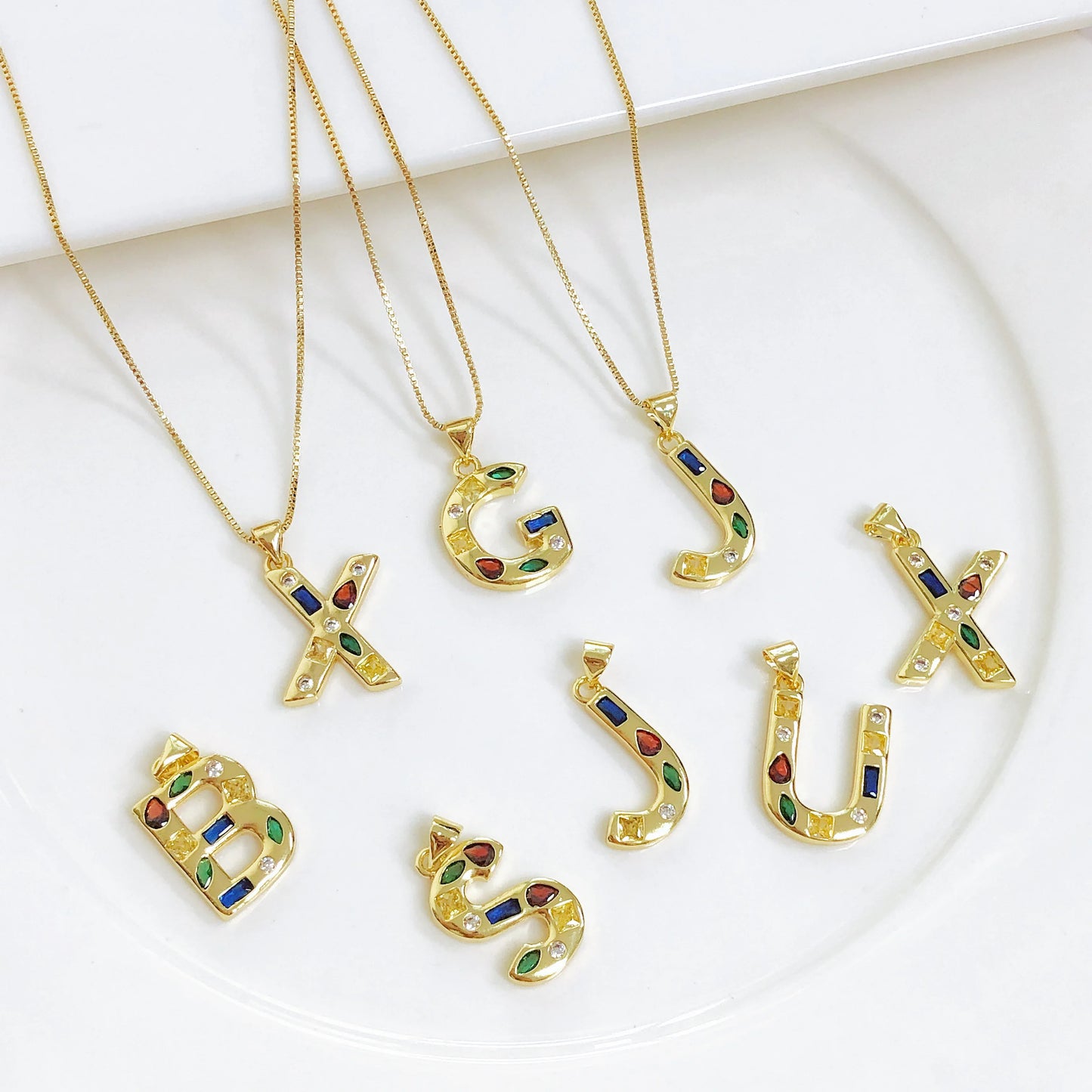 High Quality Gold Plating Initial Necklace Letter A-Z Colorful Zircon 26 Initial Pendant For Women Men stainless steel Jewelry