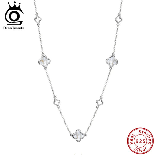 ORSA JEWELS Hollow Clover Luxury Chain Necklace Banquet Party Gift 925 Silver Four Flowers Clover Neck Jewelry Accessories GMN61