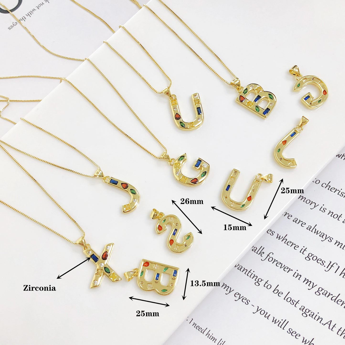 High Quality Gold Plating Initial Necklace Letter A-Z Colorful Zircon 26 Initial Pendant For Women Men stainless steel Jewelry