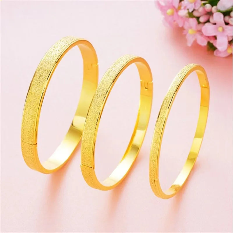 Real 24k Gold 9999 Frosted Snap Bracelet Girl's Opening Adjustable Bracelet Copper Imitation Gold Gift Fine Jewelry