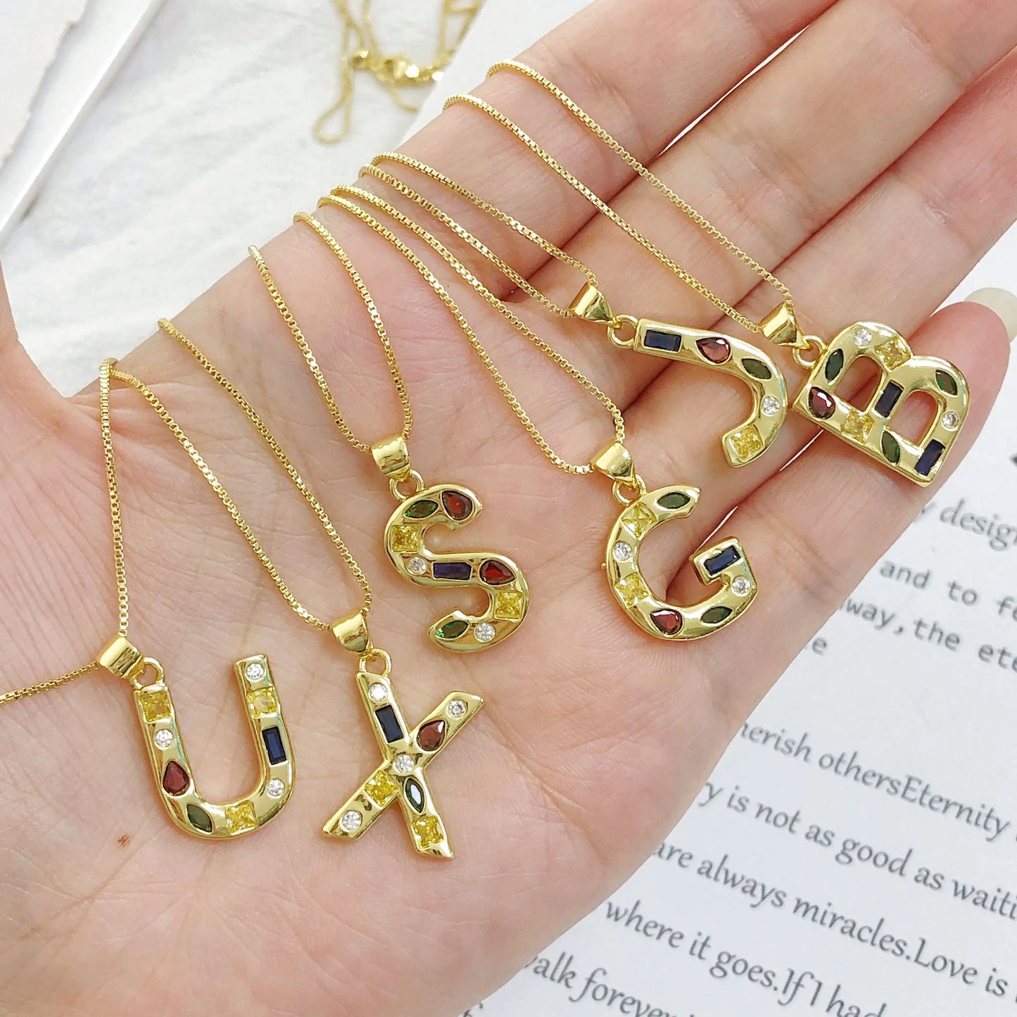 High Quality Gold Plating Initial Necklace Letter A-Z Colorful Zircon 26 Initial Pendant For Women Men stainless steel Jewelry