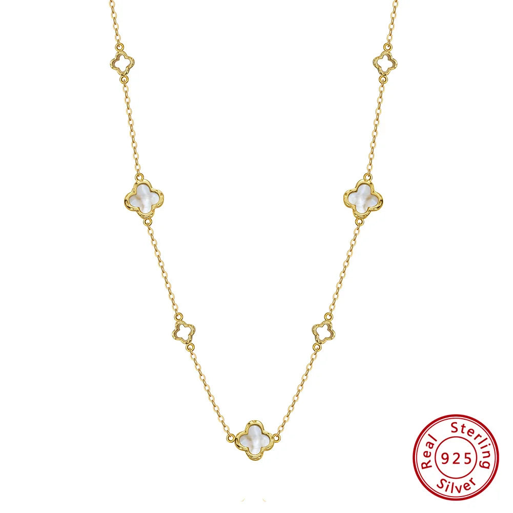 ORSA JEWELS Hollow Clover Luxury Chain Necklace Banquet Party Gift 925 Silver Four Flowers Clover Neck Jewelry Accessories GMN61